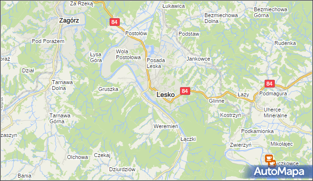 mapa Lesko, Lesko na mapie Targeo