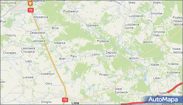 mapa Lipiny gmina Dąbrowa Tarnowska, Lipiny gmina Dąbrowa Tarnowska na mapie Targeo