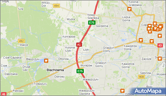 mapa Łojki gmina Blachownia, Łojki gmina Blachownia na mapie Targeo