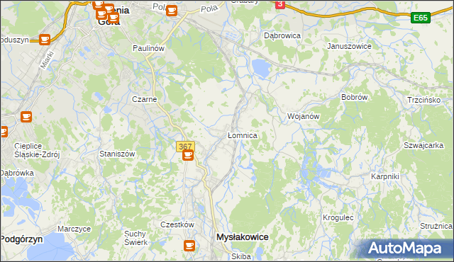 mapa Łomnica gmina Mysłakowice, Łomnica gmina Mysłakowice na mapie Targeo