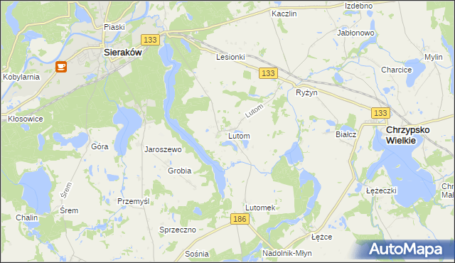 mapa Lutom gmina Sieraków, Lutom gmina Sieraków na mapie Targeo