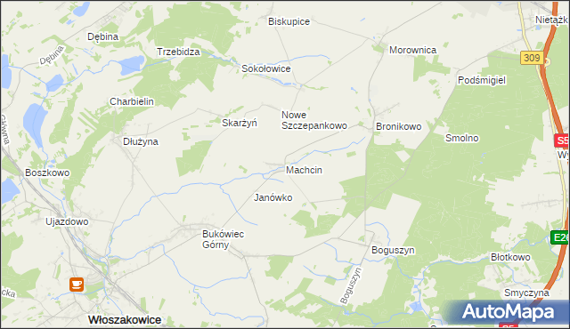 mapa Machcin gmina Śmigiel, Machcin gmina Śmigiel na mapie Targeo