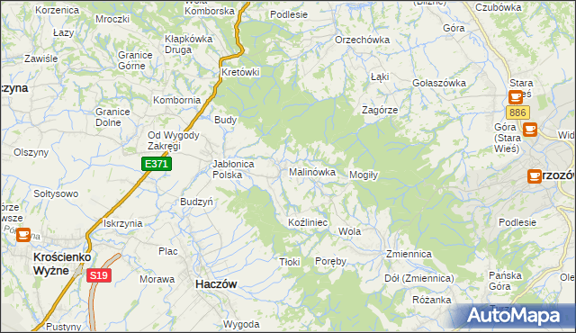 mapa Malinówka gmina Haczów, Malinówka gmina Haczów na mapie Targeo
