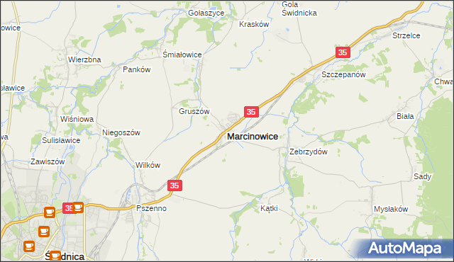 mapa Marcinowice powiat świdnicki, Marcinowice powiat świdnicki na mapie Targeo