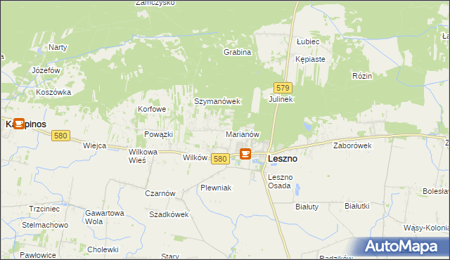 mapa Marianów gmina Leszno, Marianów gmina Leszno na mapie Targeo