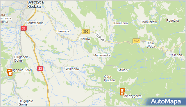 mapa Marianówka gmina Bystrzyca Kłodzka, Marianówka gmina Bystrzyca Kłodzka na mapie Targeo