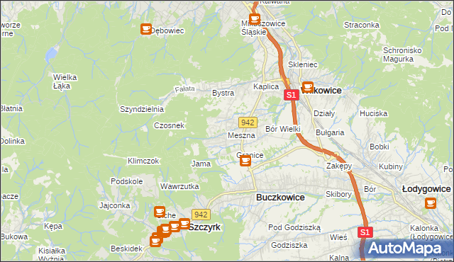 mapa Meszna gmina Wilkowice, Meszna gmina Wilkowice na mapie Targeo