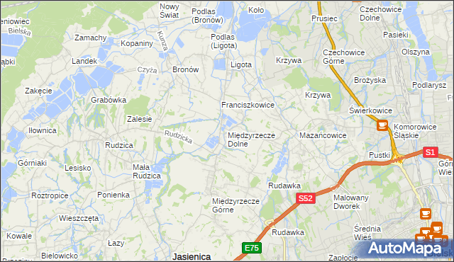 mapa Międzyrzecze Dolne, Międzyrzecze Dolne na mapie Targeo