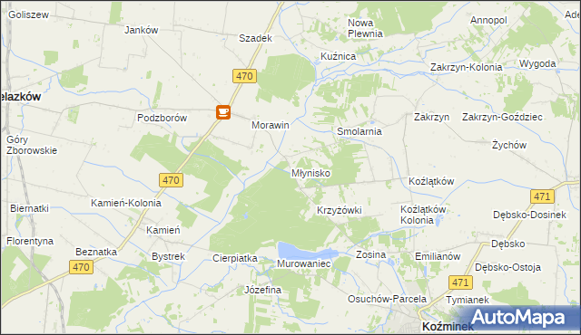 mapa Młynisko gmina Koźminek, Młynisko gmina Koźminek na mapie Targeo