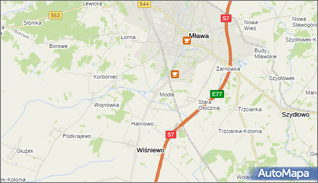 mapa Modła gmina Wiśniewo, Modła gmina Wiśniewo na mapie Targeo