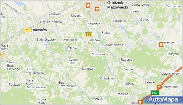 mapa Mościska gmina Grodzisk Mazowiecki, Mościska gmina Grodzisk Mazowiecki na mapie Targeo