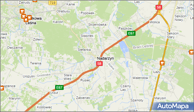 mapa Nadarzyn powiat pruszkowski, Nadarzyn powiat pruszkowski na mapie Targeo