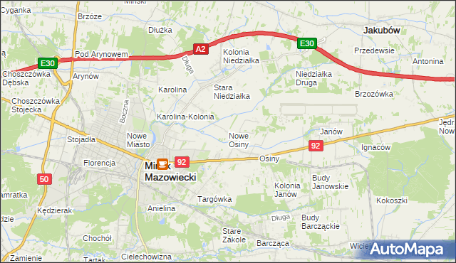 mapa Nowe Osiny, Nowe Osiny na mapie Targeo
