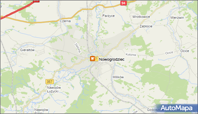 mapa Nowogrodziec, Nowogrodziec na mapie Targeo