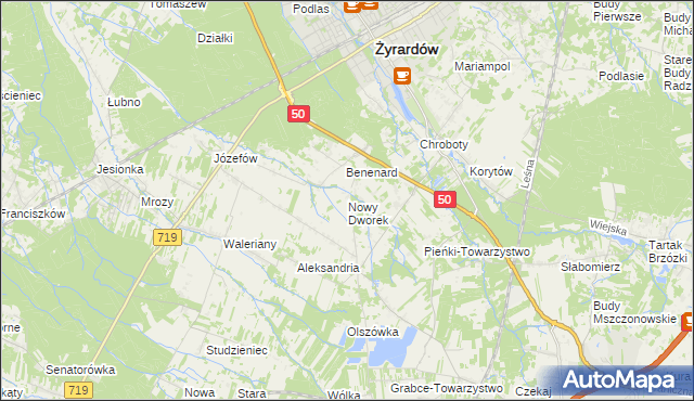 mapa Nowy Dworek gmina Mszczonów, Nowy Dworek gmina Mszczonów na mapie Targeo