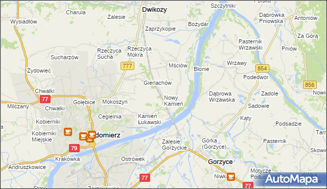 mapa Nowy Kamień gmina Dwikozy, Nowy Kamień gmina Dwikozy na mapie Targeo