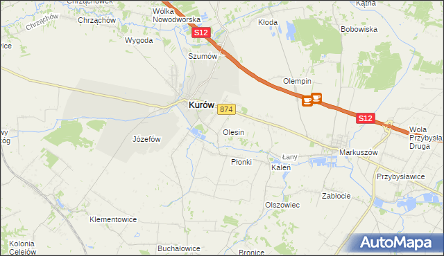 mapa Olesin gmina Kurów, Olesin gmina Kurów na mapie Targeo