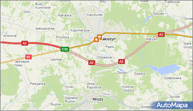 mapa Olszewice gmina Kałuszyn, Olszewice gmina Kałuszyn na mapie Targeo