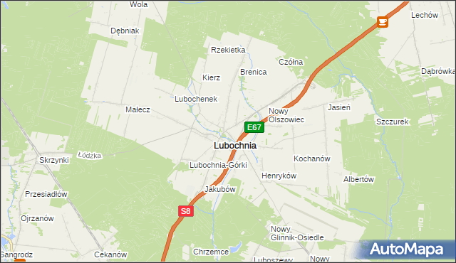 mapa Olszowiec gmina Lubochnia, Olszowiec gmina Lubochnia na mapie Targeo