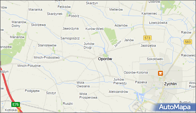 mapa Oporów powiat kutnowski, Oporów powiat kutnowski na mapie Targeo