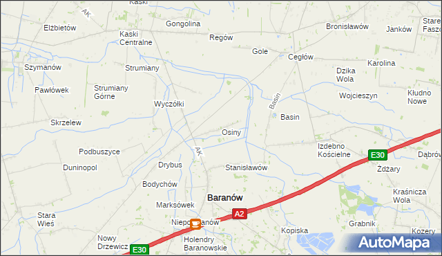 mapa Osiny gmina Baranów, Osiny gmina Baranów na mapie Targeo