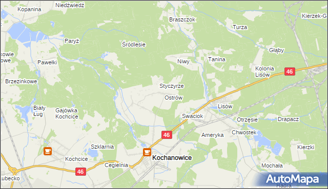 mapa Ostrów gmina Kochanowice, Ostrów gmina Kochanowice na mapie Targeo