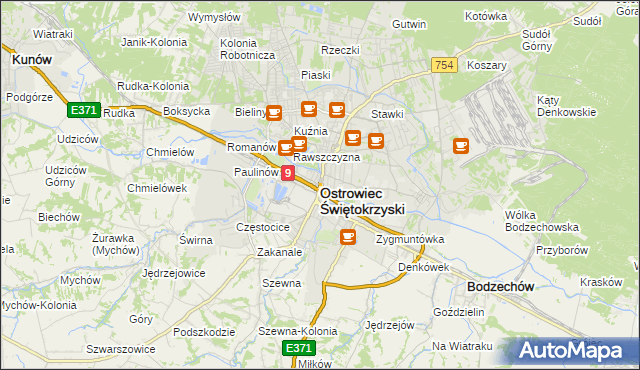 mapa Ostrowiec Świętokrzyski, Ostrowiec Świętokrzyski na mapie Targeo