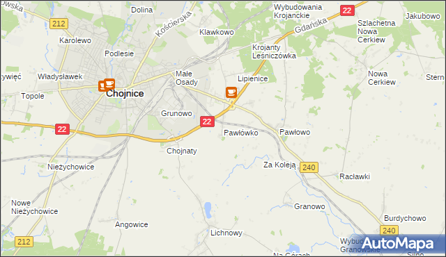 mapa Pawłówko gmina Chojnice, Pawłówko gmina Chojnice na mapie Targeo