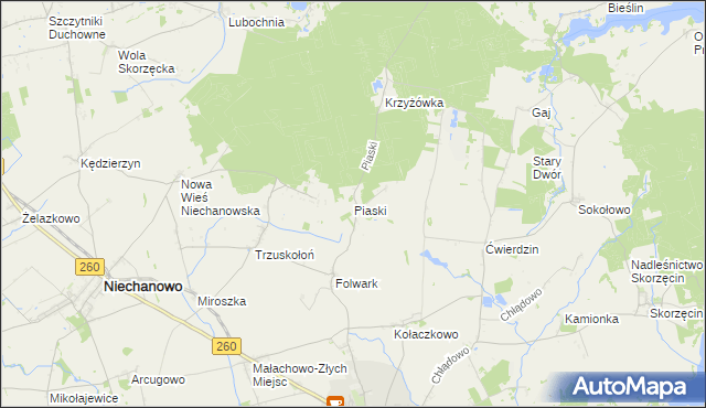 mapa Piaski gmina Witkowo, Piaski gmina Witkowo na mapie Targeo