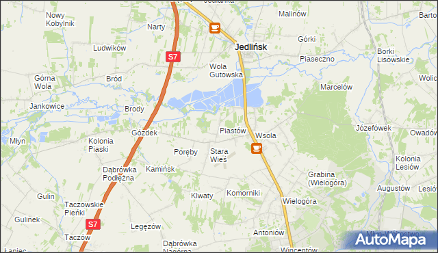 mapa Piastów gmina Jedlińsk, Piastów gmina Jedlińsk na mapie Targeo