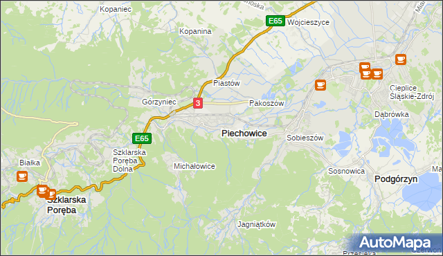 mapa Piechowice powiat jeleniogórski, Piechowice powiat jeleniogórski na mapie Targeo