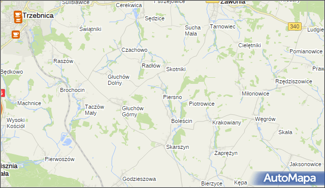 mapa Piersno gmina Trzebnica, Piersno gmina Trzebnica na mapie Targeo