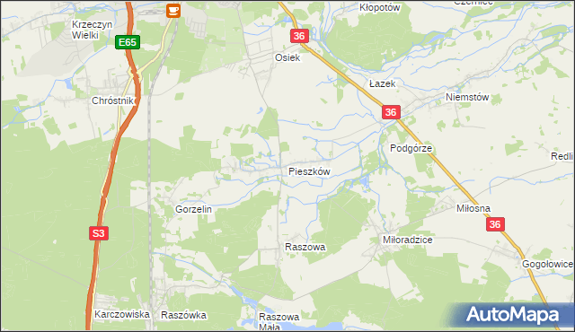 mapa Pieszków gmina Lubin, Pieszków gmina Lubin na mapie Targeo