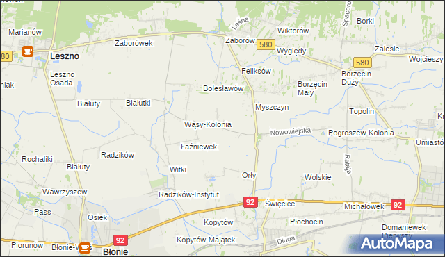 mapa Pilaszków gmina Ożarów Mazowiecki, Pilaszków gmina Ożarów Mazowiecki na mapie Targeo