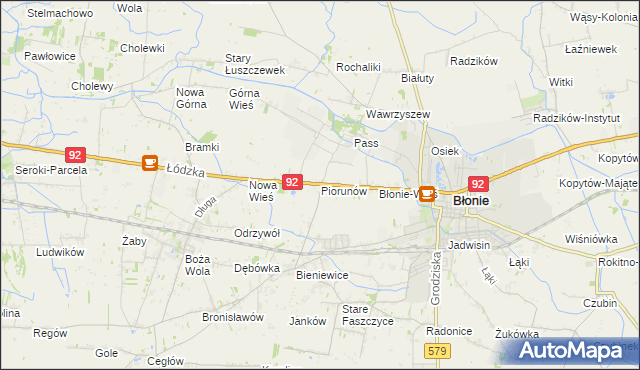 mapa Piorunów gmina Błonie, Piorunów gmina Błonie na mapie Targeo