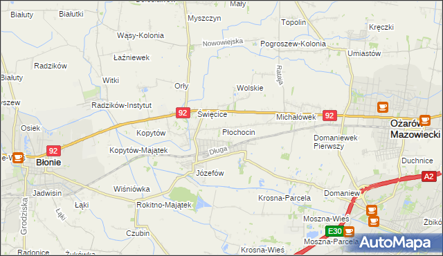 mapa Płochocin gmina Ożarów Mazowiecki, Płochocin gmina Ożarów Mazowiecki na mapie Targeo