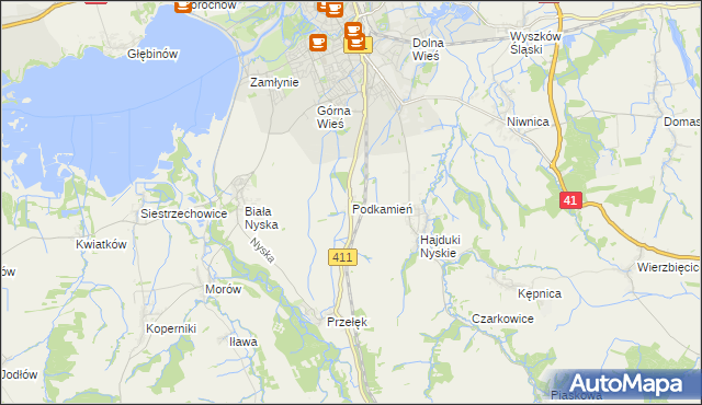 mapa Podkamień gmina Nysa, Podkamień gmina Nysa na mapie Targeo