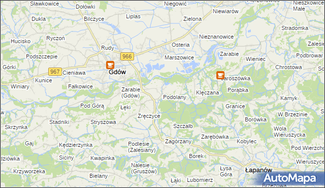 mapa Podolany gmina Gdów, Podolany gmina Gdów na mapie Targeo