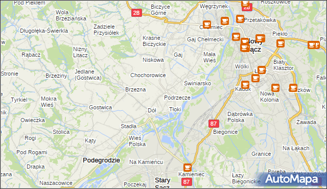 mapa Podrzecze gmina Podegrodzie, Podrzecze gmina Podegrodzie na mapie Targeo