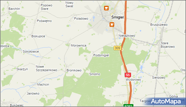 mapa Podśmigiel, Podśmigiel na mapie Targeo