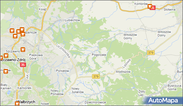 mapa Pogorzała gmina Świdnica, Pogorzała gmina Świdnica na mapie Targeo