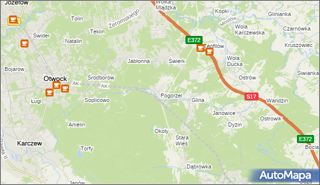 mapa Pogorzel gmina Celestynów, Pogorzel gmina Celestynów na mapie Targeo