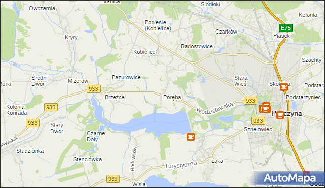 mapa Poręba gmina Pszczyna, Poręba gmina Pszczyna na mapie Targeo