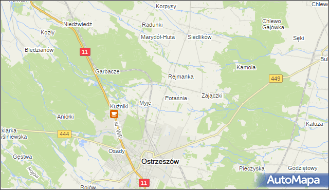 mapa Potaśnia gmina Ostrzeszów, Potaśnia gmina Ostrzeszów na mapie Targeo