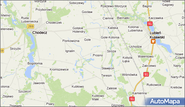 mapa Prosno gmina Chodecz, Prosno gmina Chodecz na mapie Targeo