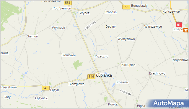 mapa Przeczno gmina Łubianka, Przeczno gmina Łubianka na mapie Targeo