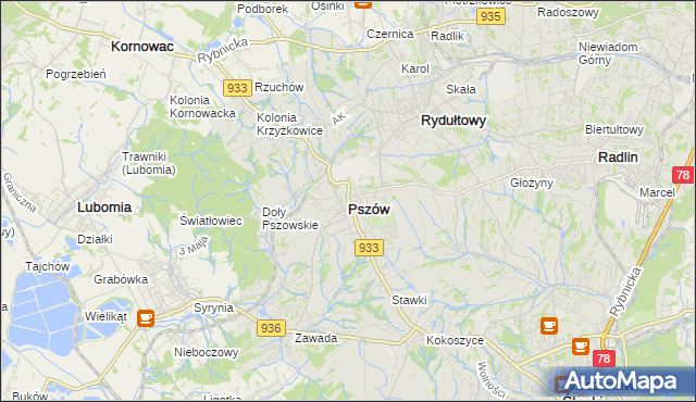 mapa Pszów, Pszów na mapie Targeo