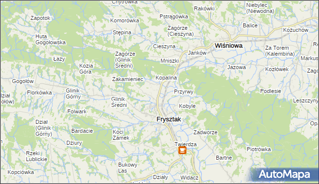 mapa Pułanki gmina Frysztak, Pułanki gmina Frysztak na mapie Targeo