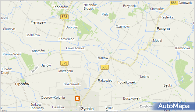 mapa Raków gmina Pacyna, Raków gmina Pacyna na mapie Targeo