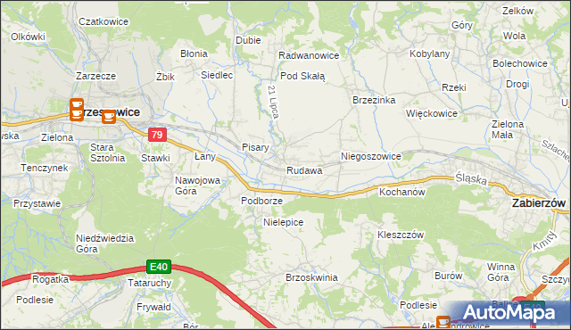 mapa Rudawa gmina Zabierzów, Rudawa gmina Zabierzów na mapie Targeo